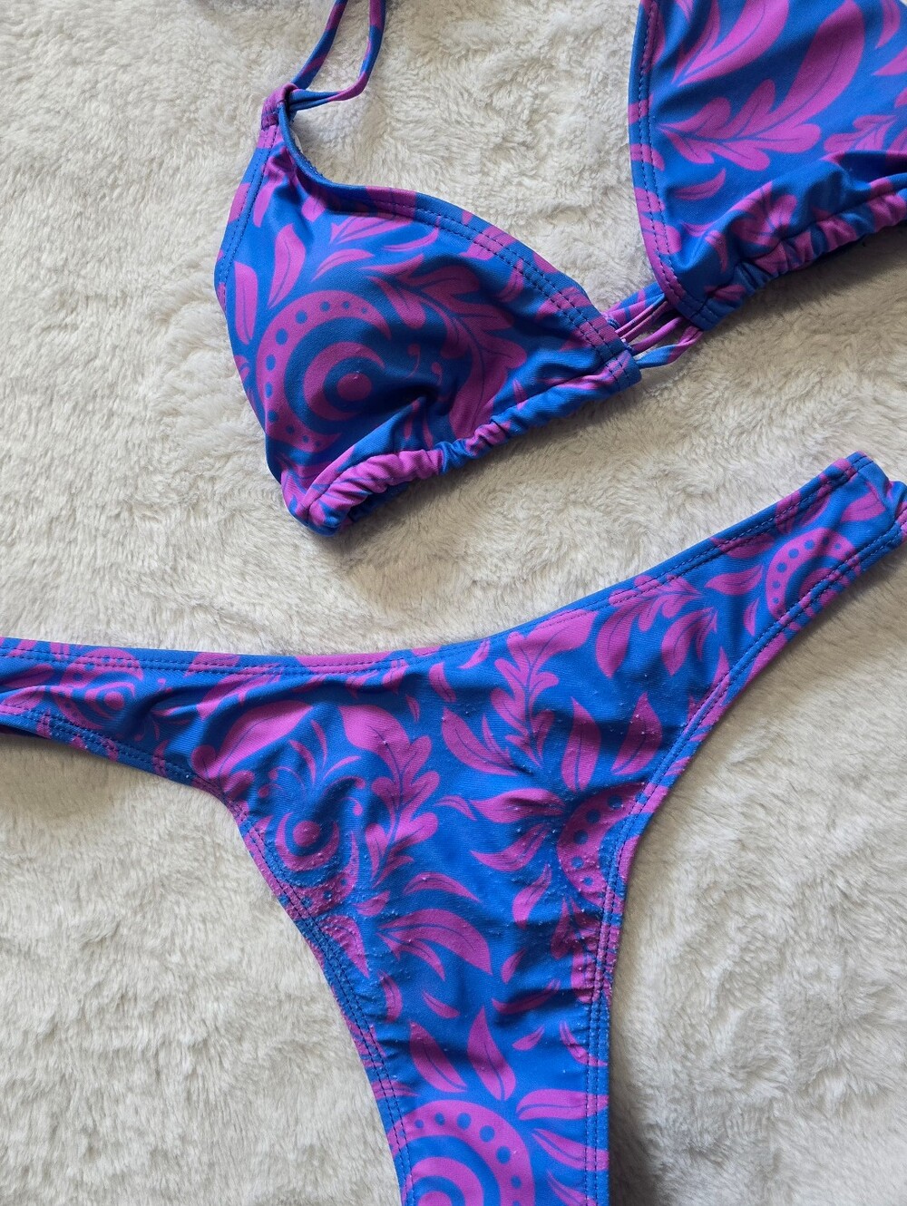 Floral 2pc Bikini Size Small S Pink Blue Swimsuit Swim Wear Tie String - Picture 5 of 5